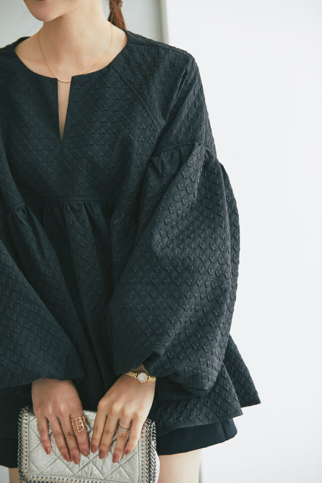 マシェリコラボ】ふくれジャガードバルーンスリーブチュニック