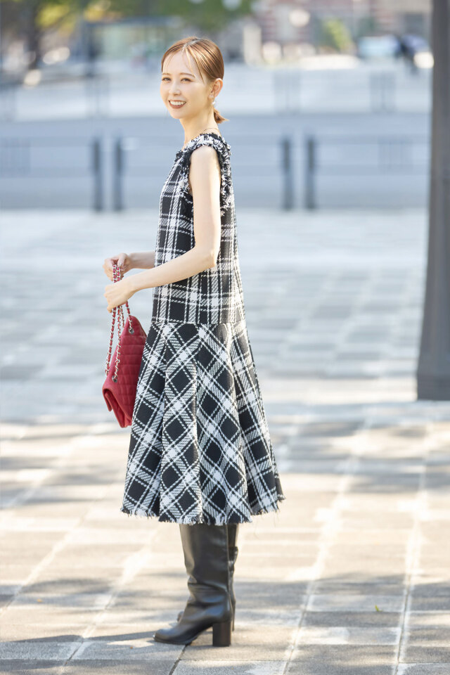 丸山真菜さん着用】チェックツイードフレアワンピース