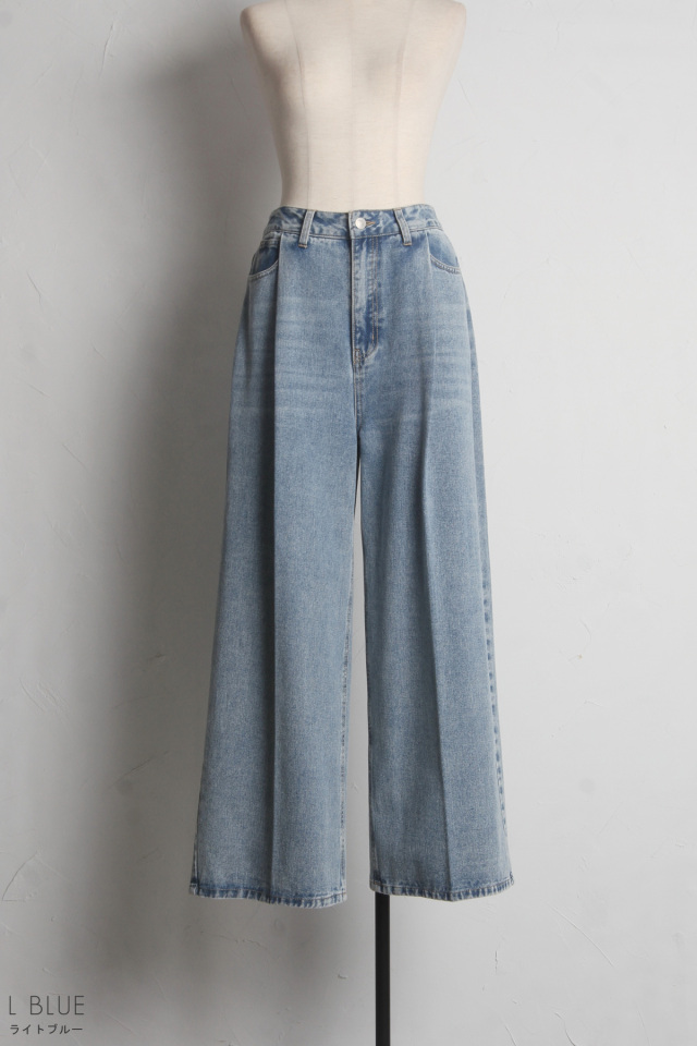 センタープレスタックワイドデニムパンツ