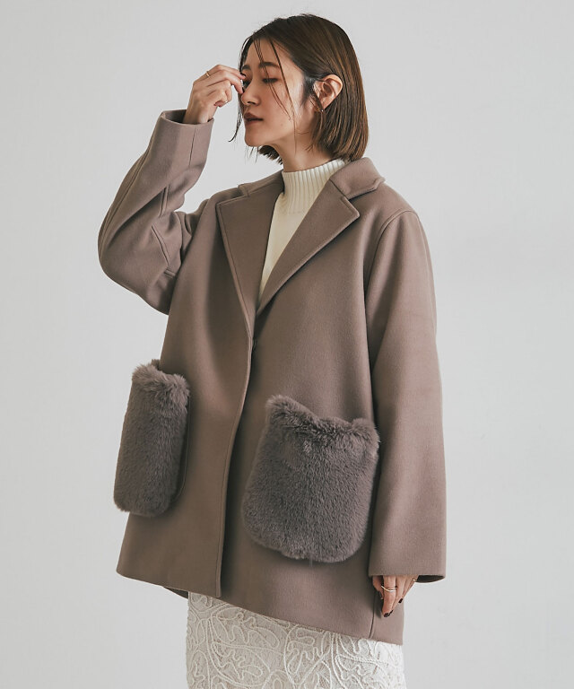 ウールライクポケットファーガウンコート