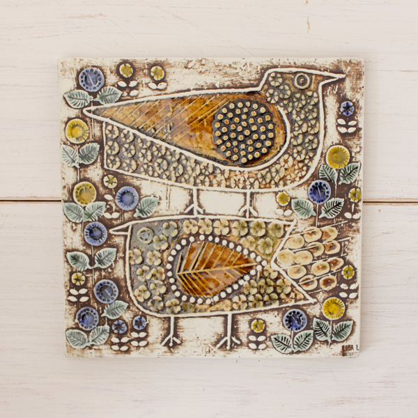 ヴィンテージ】Lisa Larson/リサ・ラーソン/陶板/UNIK/Faglar/二羽の鳥