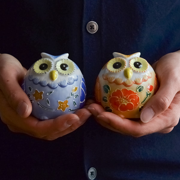 送料無料】 仲良しふくろう 盛 2.5号 ペア 専用木箱入り / 梟 フクロウ