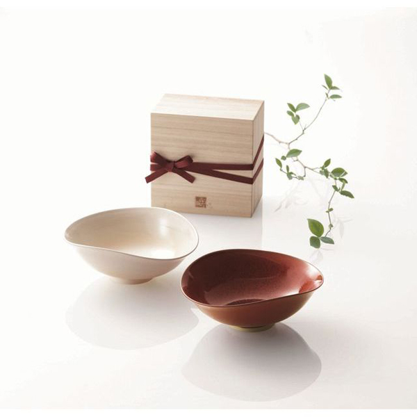 京都 きらら坂 清水焼 柿釉 (かきゆう) たわみ鉢ペア KL-1605 引出物