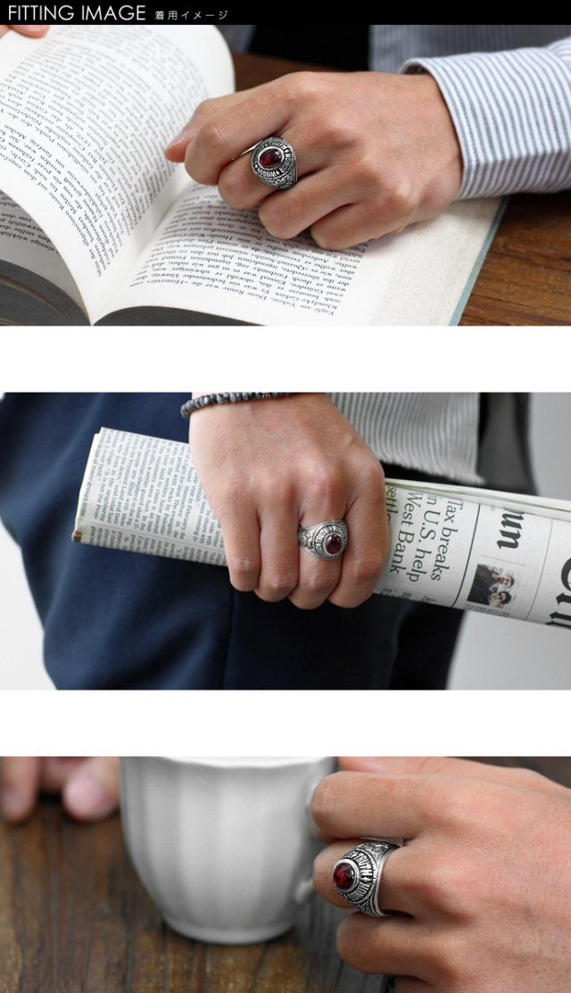 レッドストーンカレッジリング｜シルバーアクセサリー｜送料無料