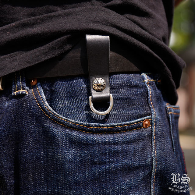 クロムハーツDキーリングクロスボタンブラックレザー|クロムハーツ通販