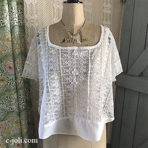 G-322 フランスアンティークレースブラウス/トップス コットンチュール
