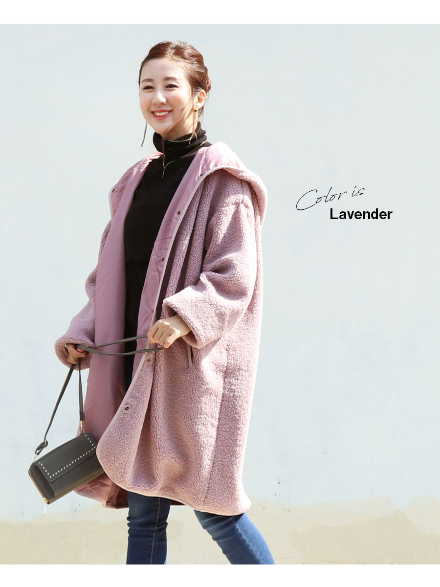 ママコート・アウター＞メル・ボアパインピングフードコート（前抱っこ