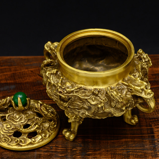 中国 銅薫製香炉 九竜香炉 製品