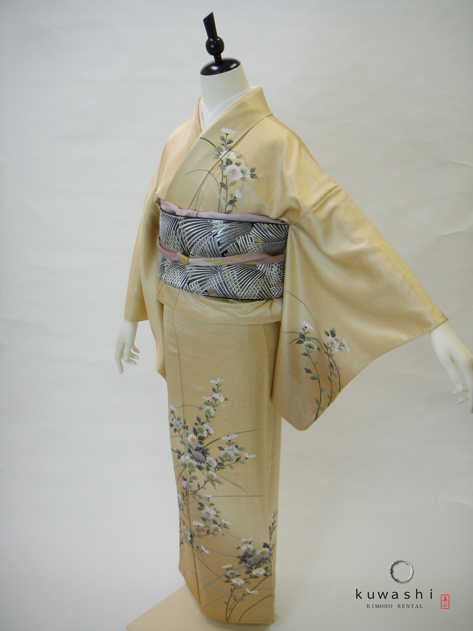 レンタル単衣着物】 20010 ライトゴールド金彩正絹訪問着 【往復