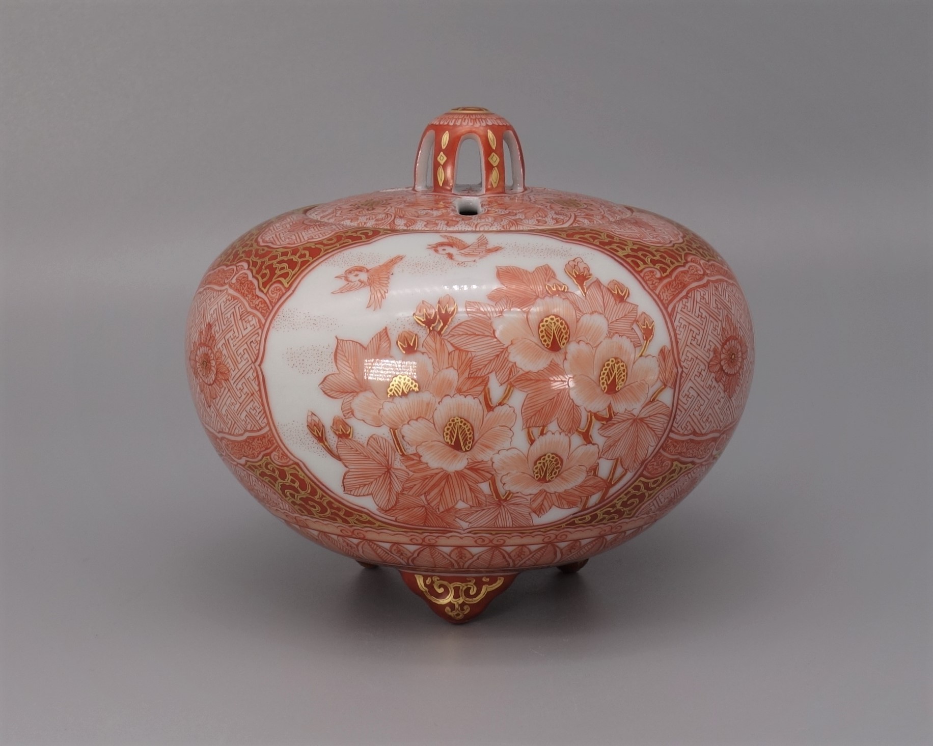 香炉（3.8号） 赤絵恵比寿大黒文 [ 福島武山 ]