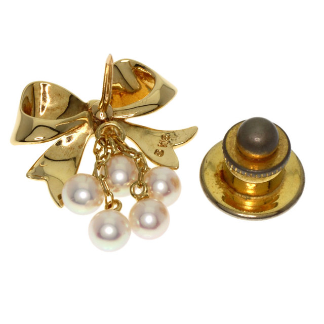 MIKIMOTO ミキモト パール 真珠 リボン ピンブローチ ブローチ K18