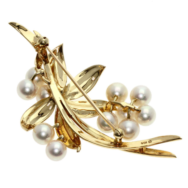 MIKIMOTO ミキモト フラワーモチーフ パール 真珠 ブローチ K14