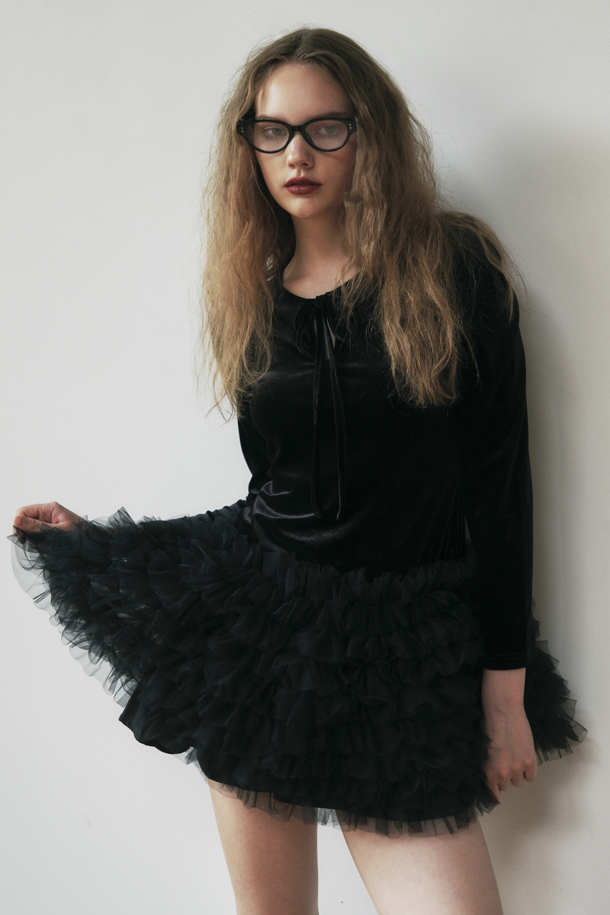 HONEY MI HONEY ハニーミーハニー｜ベロア×チュール ミニワンピース