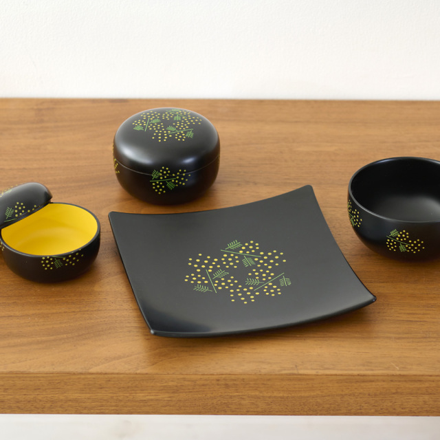 MIMOSA プレート(角皿) 黒/白 漆塗り 漆器の井助