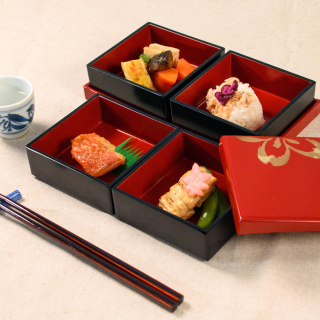 うたげ花見重箱 さくら 松花堂弁当箱 FC32-8/9 漆器の井助