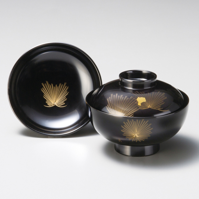 吸物椀 沈金 招福松 黒 5客セット 漆塗り【製造中止】 漆器の井助