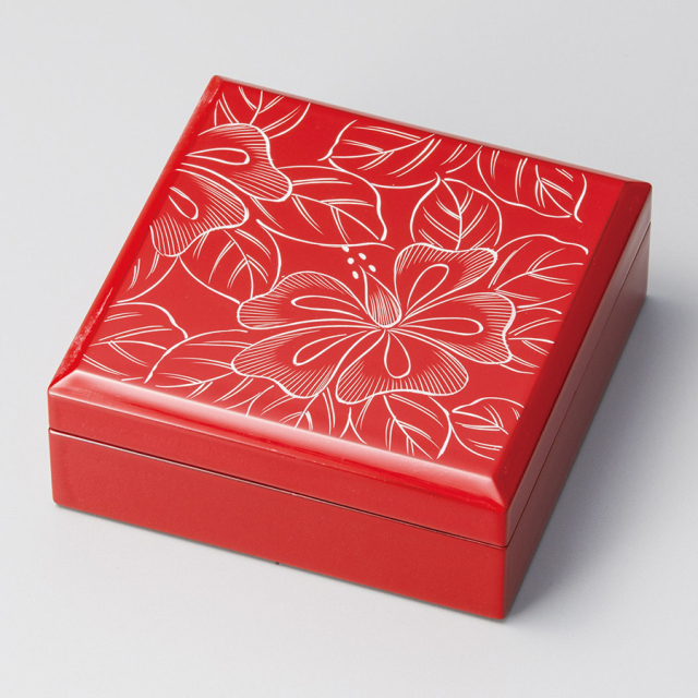 小箱 沈金菊彫 朱 木製 漆塗り 12-12405 漆器の井助