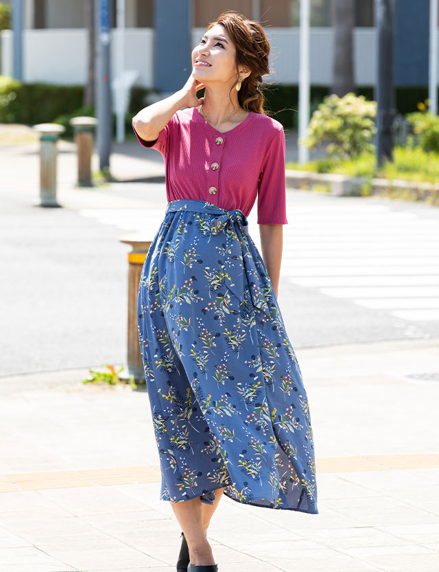 デシンドッキングロングワンピース マタニティ 授乳服 産後も使える