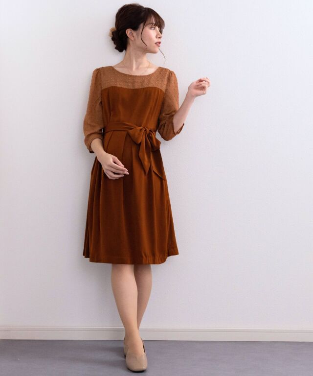 授乳服マタニティウェア ドビーシフォン コンビ授乳ドレス フォーマル