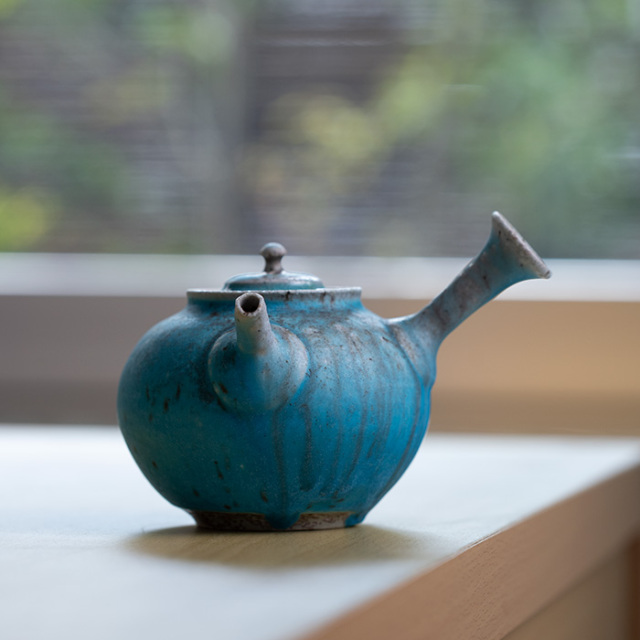 共箱付】青急須 (SOY-528) 作家「山田想」