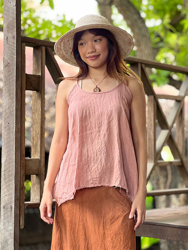 asana 麻100% フリンジ ゆったり キャミソール・草木染め【パヤカ