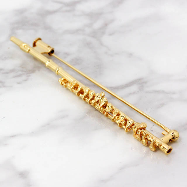 SV925 シルバー ブローチ 《フルート》 k24メッキ仕上 音楽雑貨