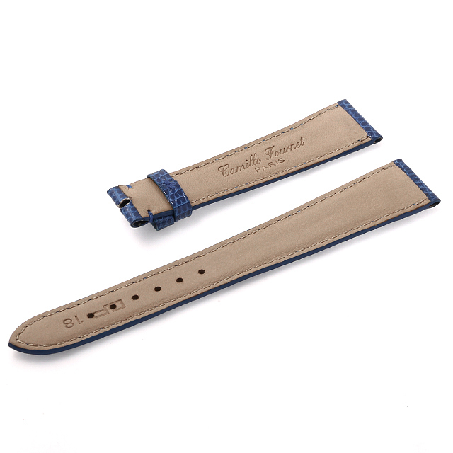 カミーユフォルネ 尾錠用革ベルト リザード 青/ブルー 18mm-14mm 未