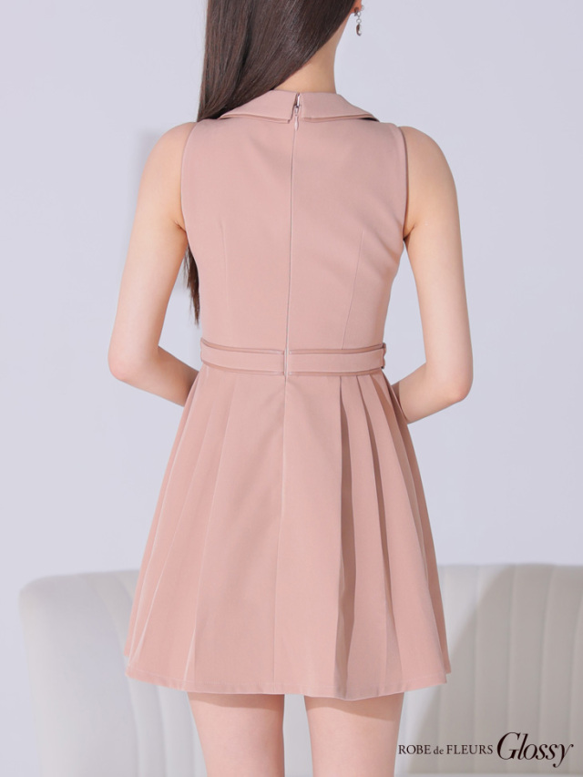 XSサイズあり】ノースリーブバストオープンパイピングフレアミニキャバ