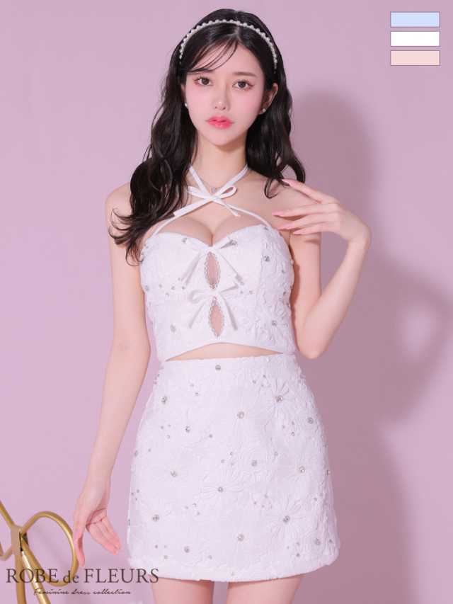 XSサイズあり】トリプルリボンホルターネックフラワーレース