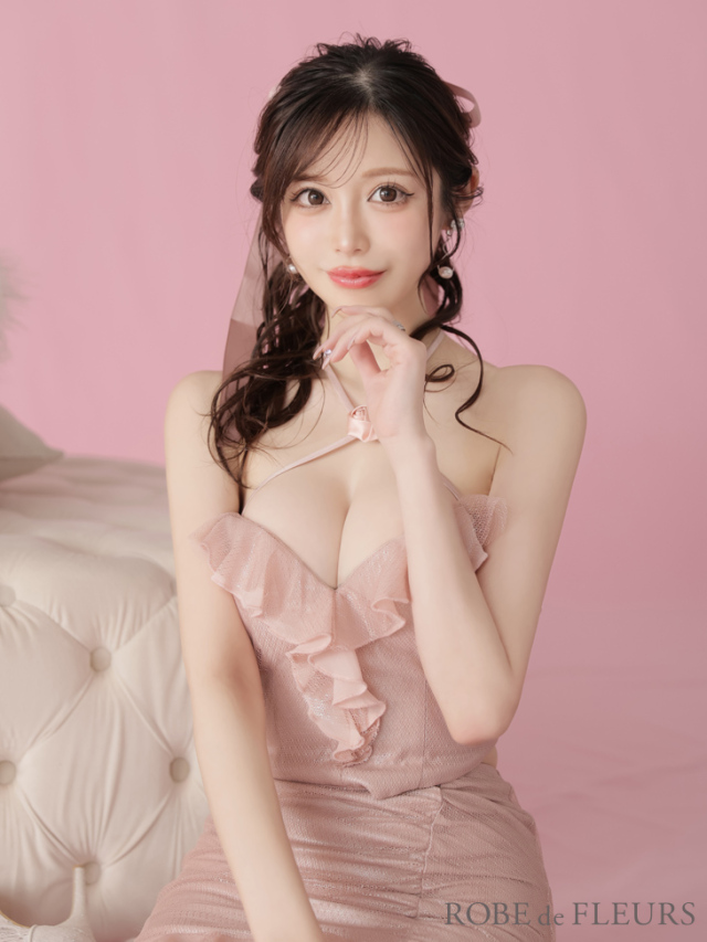 XSサイズあり】ローズクロスネックサテンフリルミニキャバドレス(fm3756)