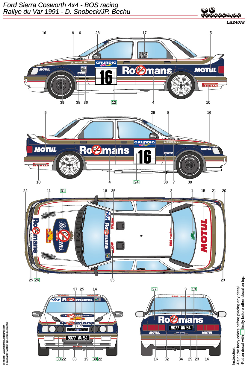 LBプロダクション 1/24 フォード シエラ コスワース 4×4 ロスマンズ