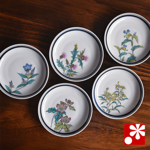 中皿 セット（ 径約 14cm ） 草花絵変り【アウトレット】 九谷焼専門店