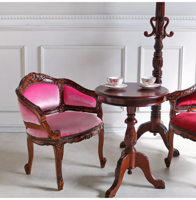 輸入家具 1人掛けソファ 木製 ベネシア ベロアピンク 1Pソファ アーム