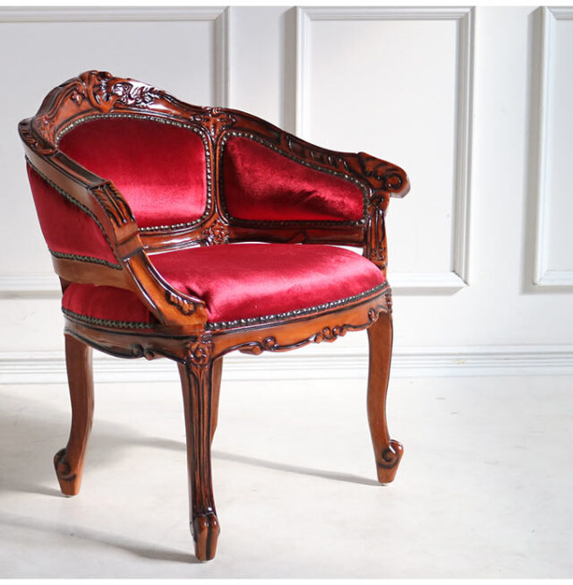 輸入家具 1人掛けソファ 木製 ベネシア ベロアレッド 1Pソファ アーム