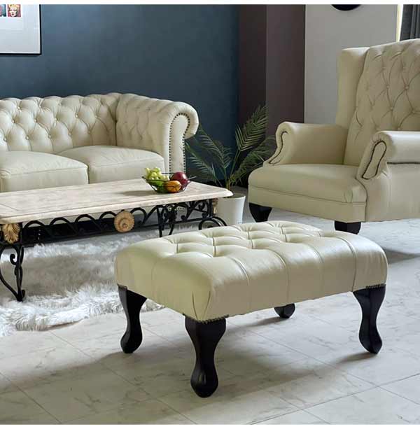 チェスターフィールド オットマン スツール アイボリーレザー