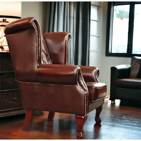 本革使用 チェスターフィールド ウィングバック 1人掛けソファ (1P