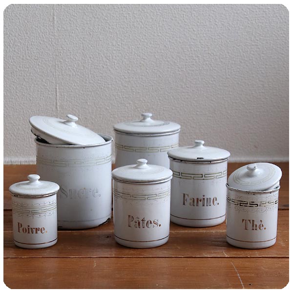 フランスアンティーク 琺瑯キャ二スター6個セット 注文 フランス