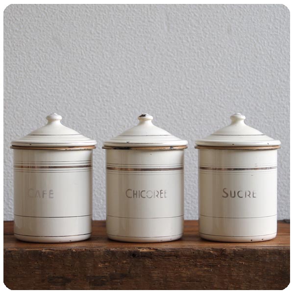 フランス アンティーク ホーローキャニスター3個セット/エナメル