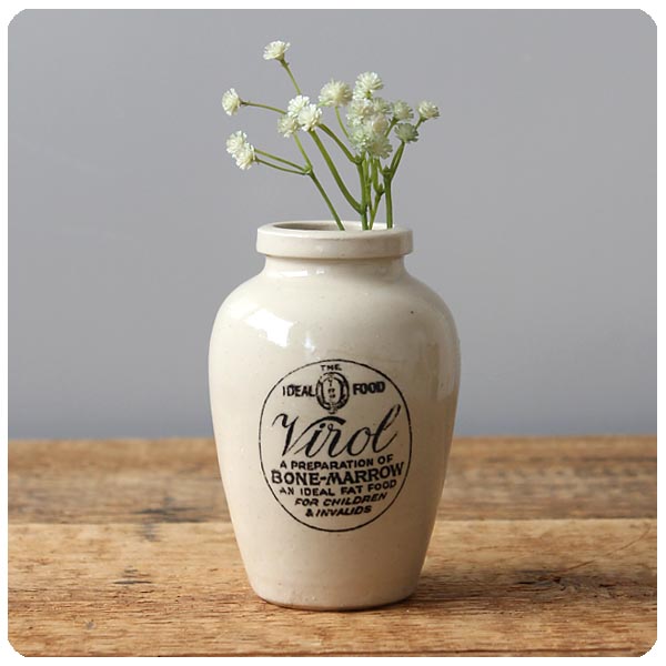 イギリス アンティーク Virol陶器ボトル ヴィロール ポット フラワー
