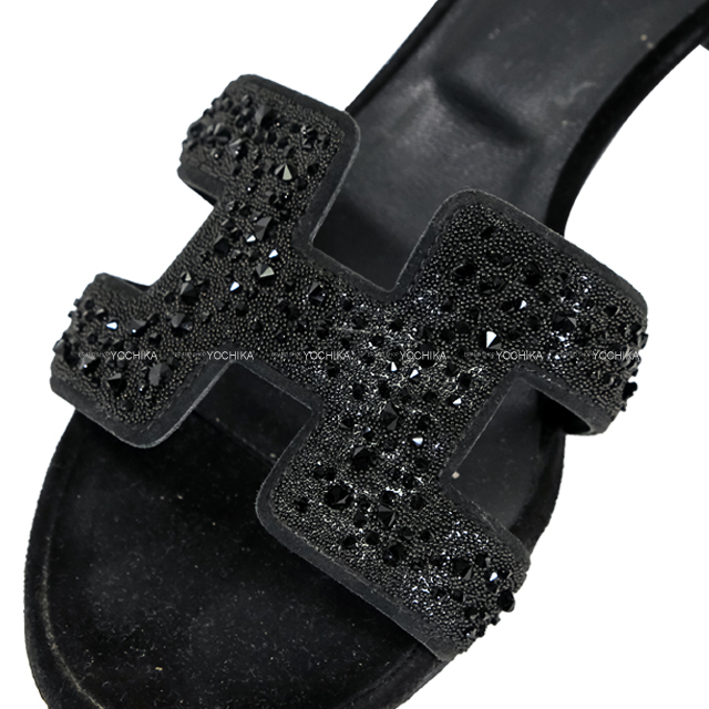 HERMES エルメス サンダル オアジス クリスタル ビジュー #35.5 黒