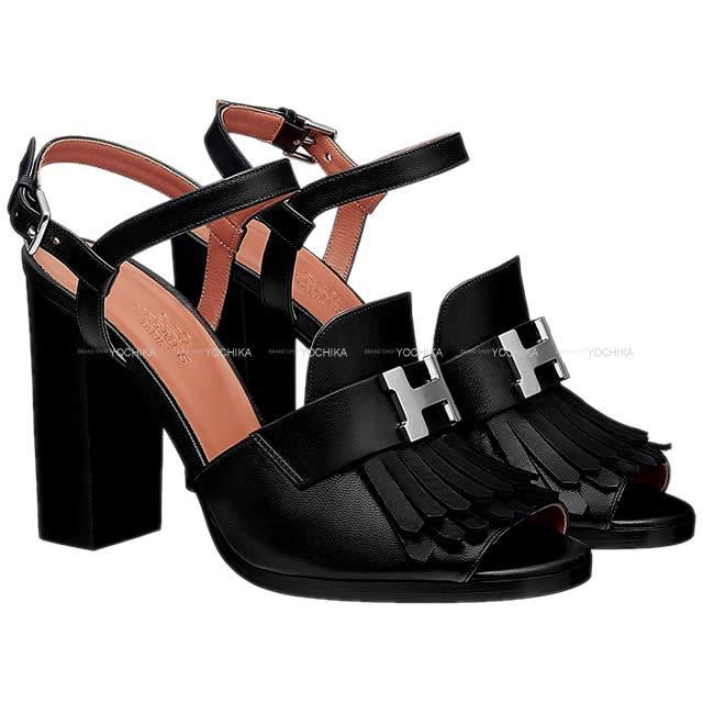 エレガントなブラックのHERMESストラップサンダル、サイズ38