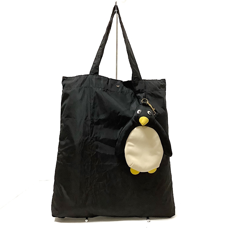 アニヤハインドマーチ/トートバッグ/チャーム ショッパー ペンギン/黒