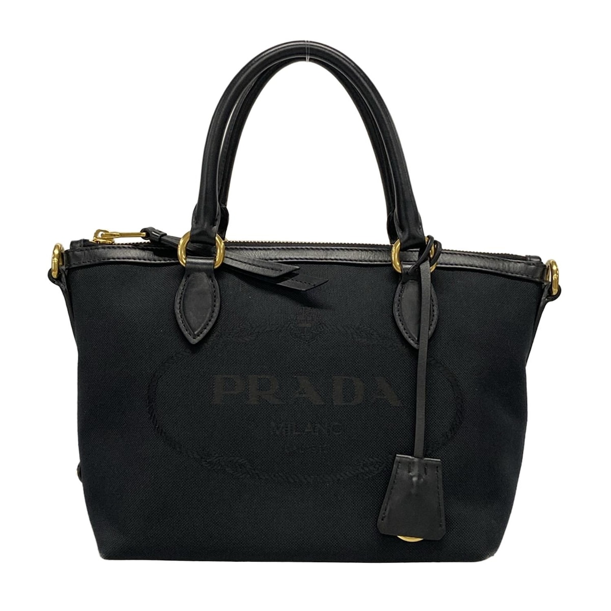 プラダ/ハンドバッグ/ロゴジャガード/黒/ジャガード×レザーの買取実績