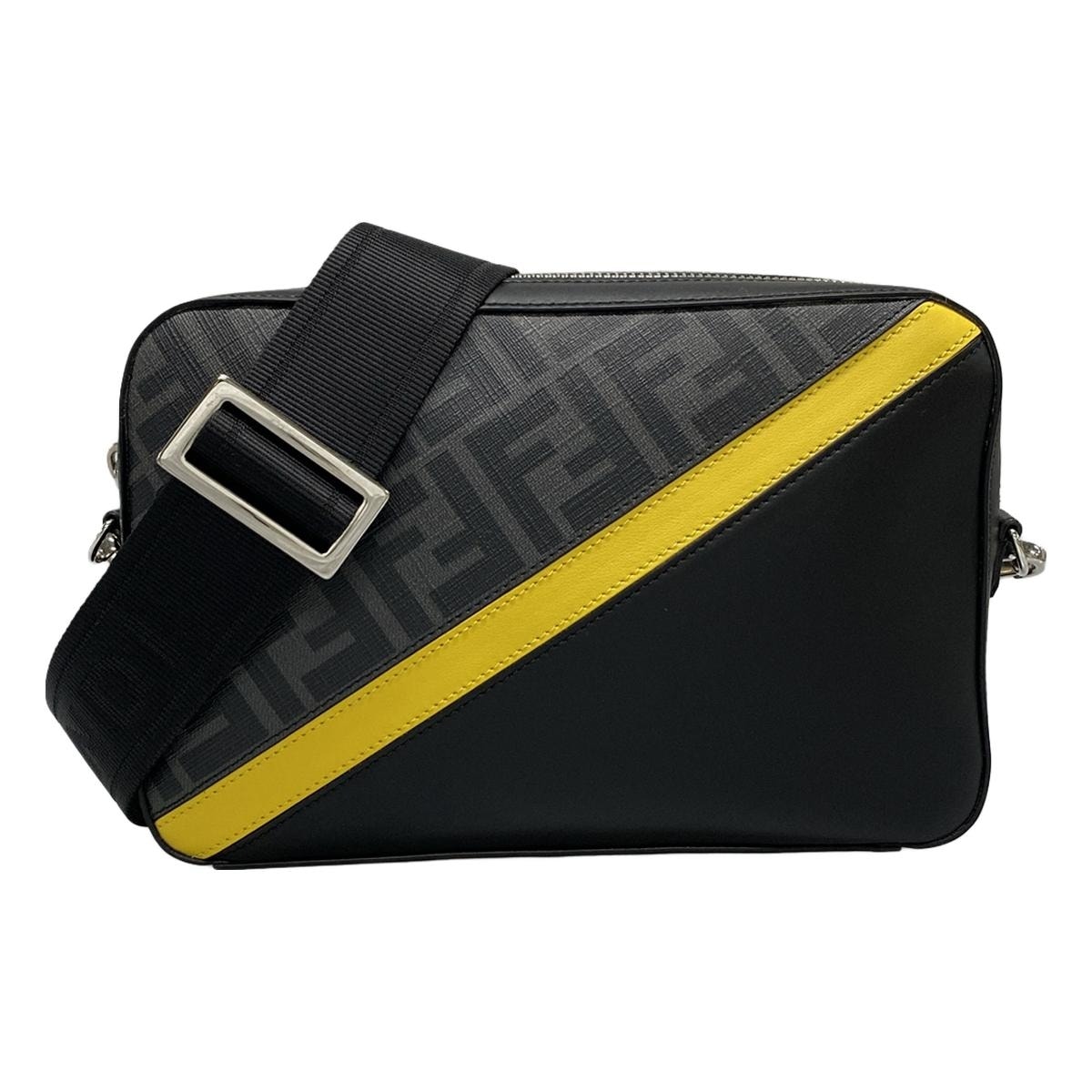 フェンディ/ショルダーバッグ/カメラケース,ズッカ柄/黒×グレー