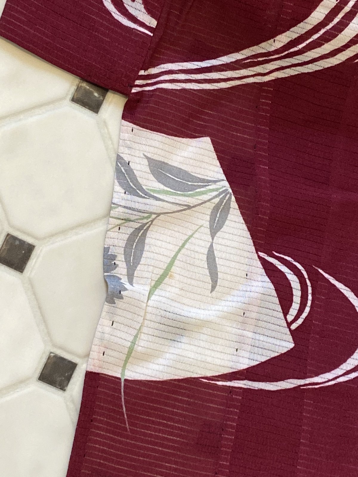 赤 うちわ柄 夏草 アンティーク絽着物 | 凍蝶