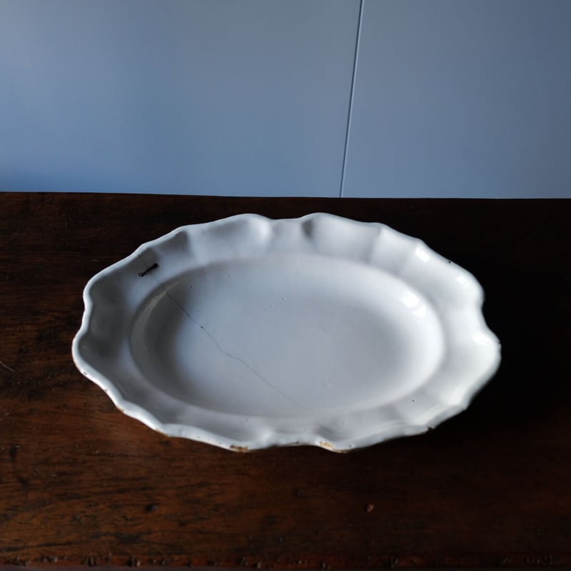 ムスティエ 花リム オーバル皿 鎹修復 アンティーク 050084