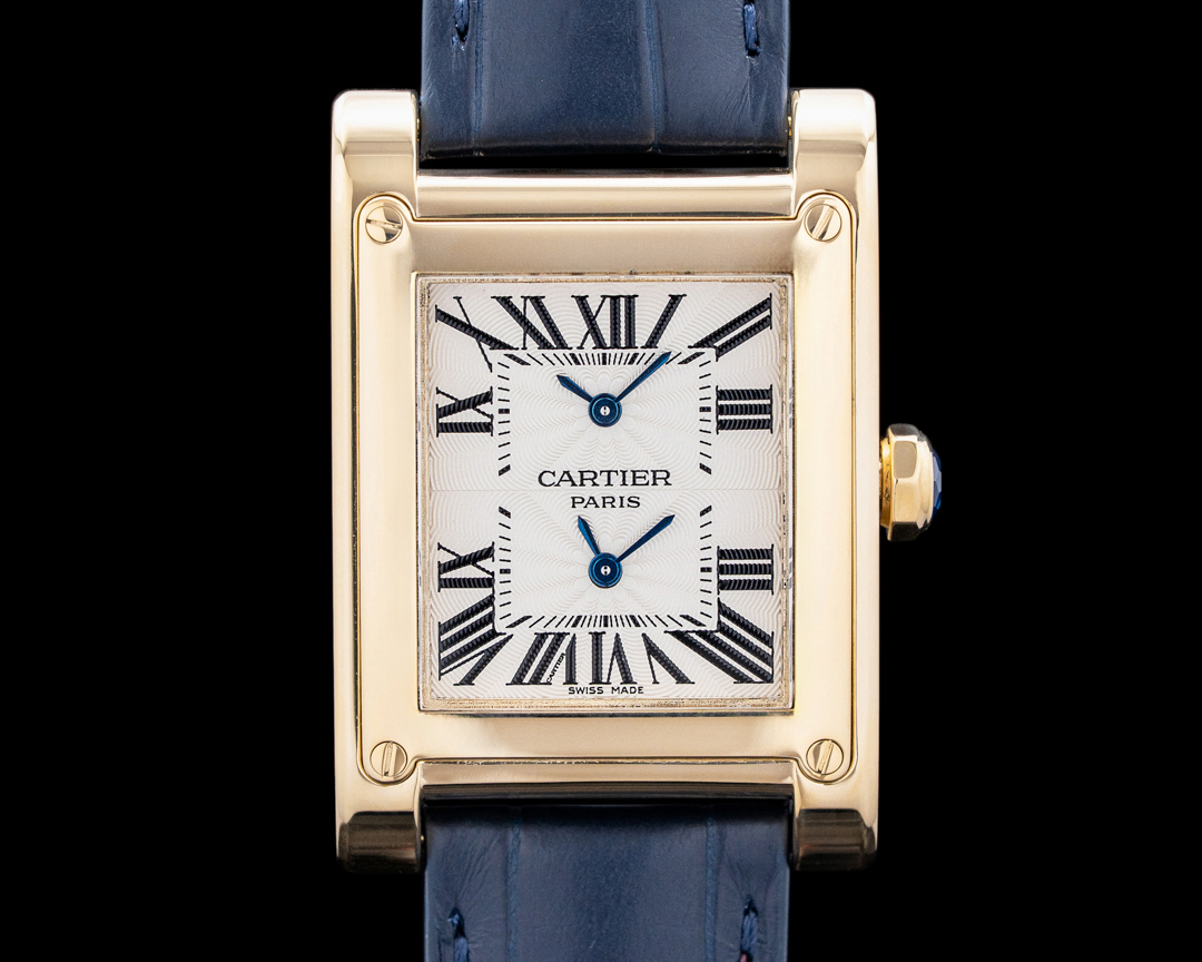 63830) Cartier W1534251 Tank a Vis CPCP 18K Yellow Gold Dual Time