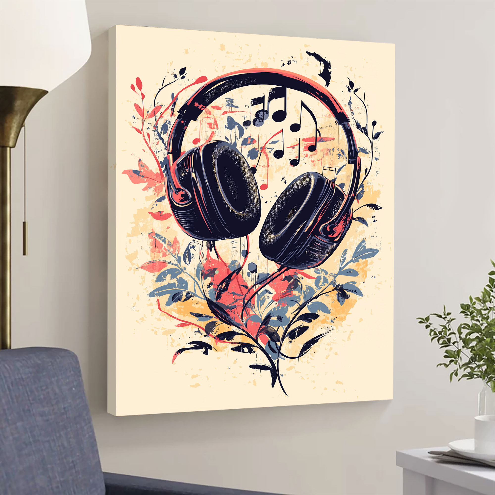 Music Headphones - Modern Minimal Canvas Wall Art