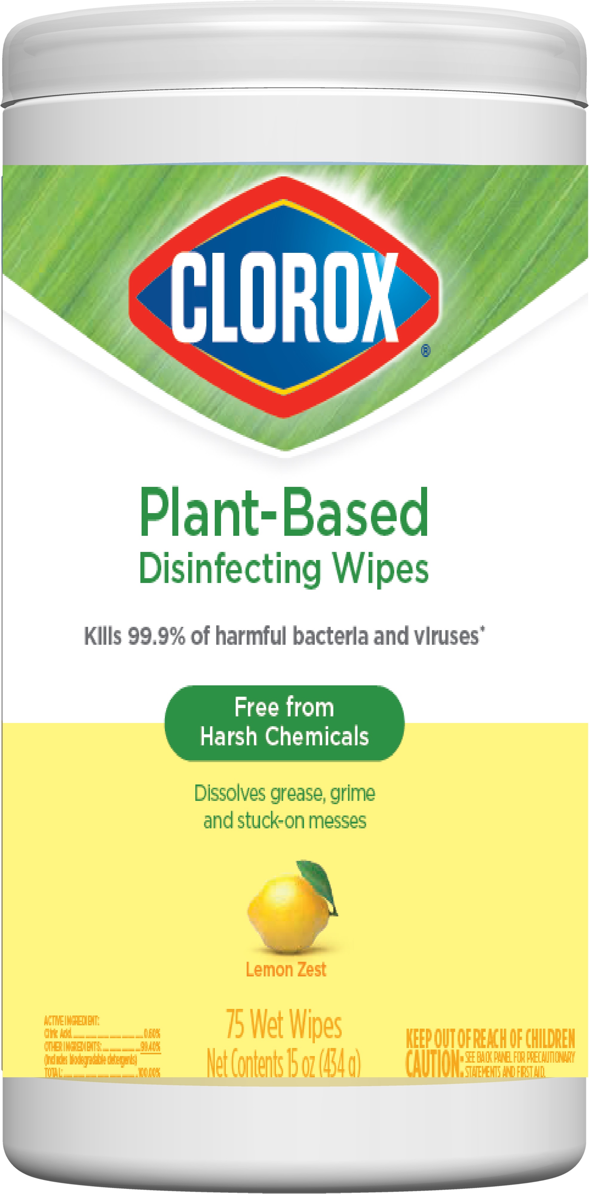 SmartLabel - Clorox Plant-Based Disinfecting Wipes Lemon Zest 75ct