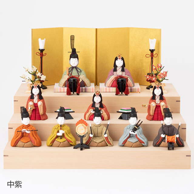 手織り麻の木目込み雛飾り 十人飾り 背景（屏風）・素木台【順次発送